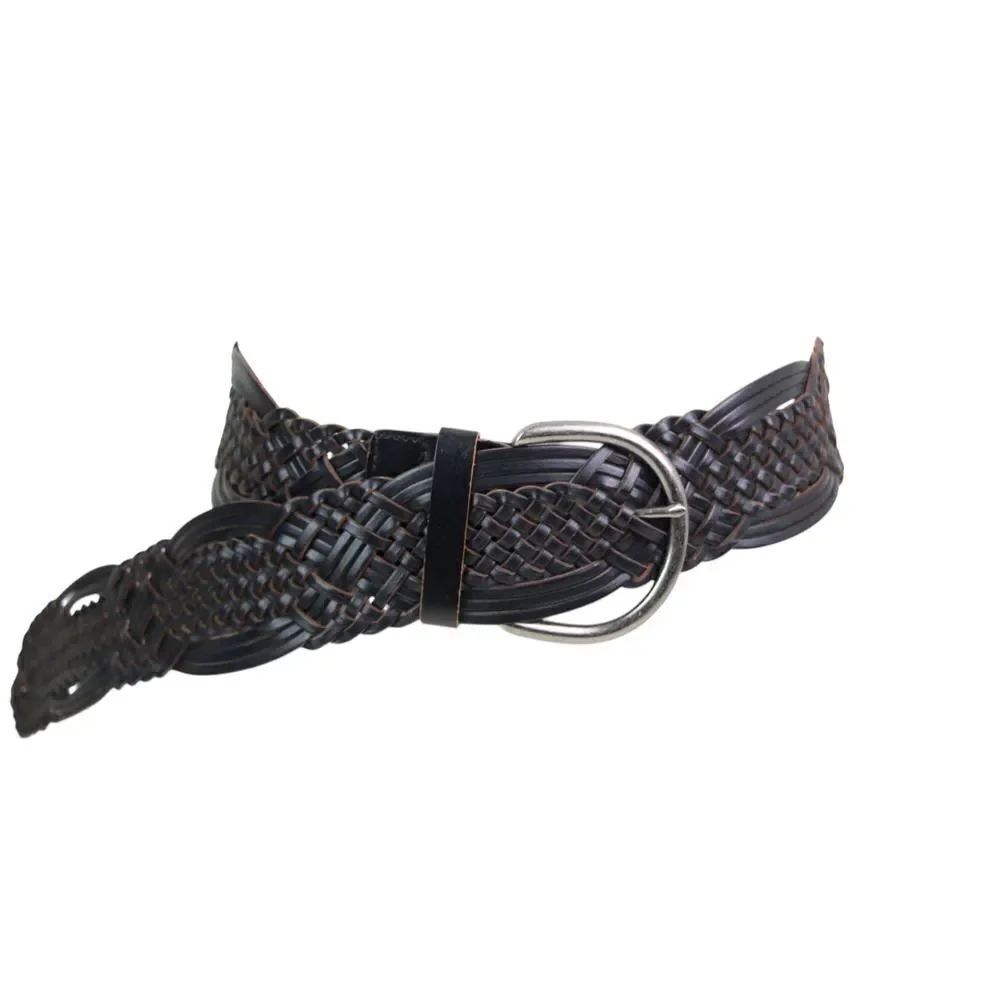 BRAIDED DARK BONDED BROWN LEATHER 2 3/8"Wd CORSET CASUAL WOMEN'S BELT Sz XL (B2